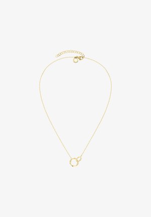 Goldplattierte Halskette mit einer Kette, die zwei verbundene Kreis-Anhänger aufweist, einen glatten und einen strukturierten, mit einem verstellbaren Verschluss.