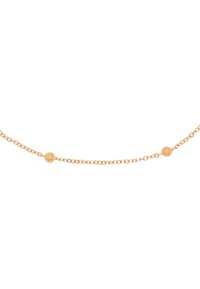Gouden ketting met een delicate schakel en twee ronde, bolvormige accenten, met een gladde, gepolijste afwerking.