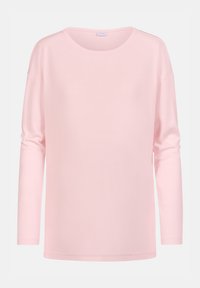 Maglietta rosa chiaro a maniche lunghe con scollatura rotonda, realizzata in un tessuto morbido. Presenta una vestibilità rilassata e un design con spalle scese.