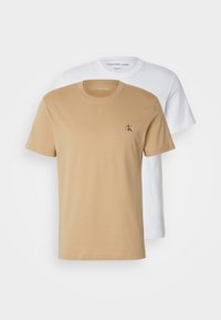 MONOLOGO 2 PACK - Pamata T-krekls - travertine/bright white