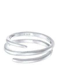 Verstellbarer Ring aus Sterlingsilber mit spiralförmigem Design, bestehend aus zwei glatten, ineinander verschlungenen Bändern. Mit "925" gekennzeichnet, was die Silberqualität anzeigt.