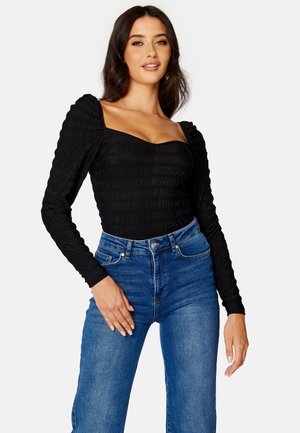Bubbleroom STRUCTURE LONG SLEEVE TOP - T-shirt à manches longues - black