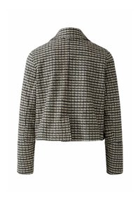 Jacke im Fischgrätmuster in Schwarz und Weiß, mit Kragen und langen Ärmeln. Strukturierter Stoff mit einer verkürzten Silhouette.