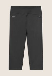 Leggings neri a lunghezza ginocchio realizzati in materiale elastico; presentano un piccolo logo sulla vita e cuciture piatte per il comfort.