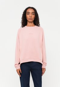 Felpa rosa chiaro con scollo rotondo e maniche lunghe a raglan. Dettaglio logo discreto sul petto. Tessuto morbido, vestibilità comoda.