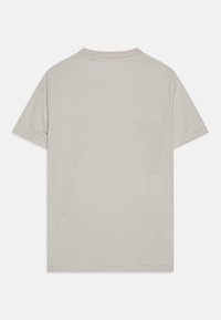 Light gray short-sleeve t-shirt with a round neckline. Made of soft fabric; features a plain back with no graphics or details.