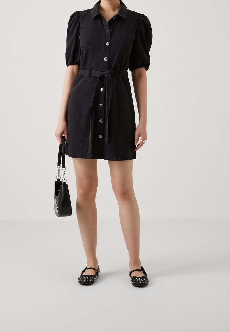 black denim dress short sleeve Short Denim Tank Dress for Tall Women in Optimum Black L / Extra Tall / Optimum Black main image 0