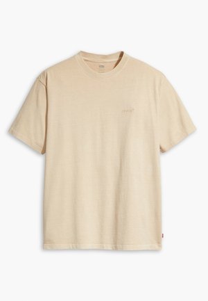 Beige cotton t-shirt with a round neck and short sleeves. Features a subtle "Levi's" logo in the same color on the chest. Soft texture.