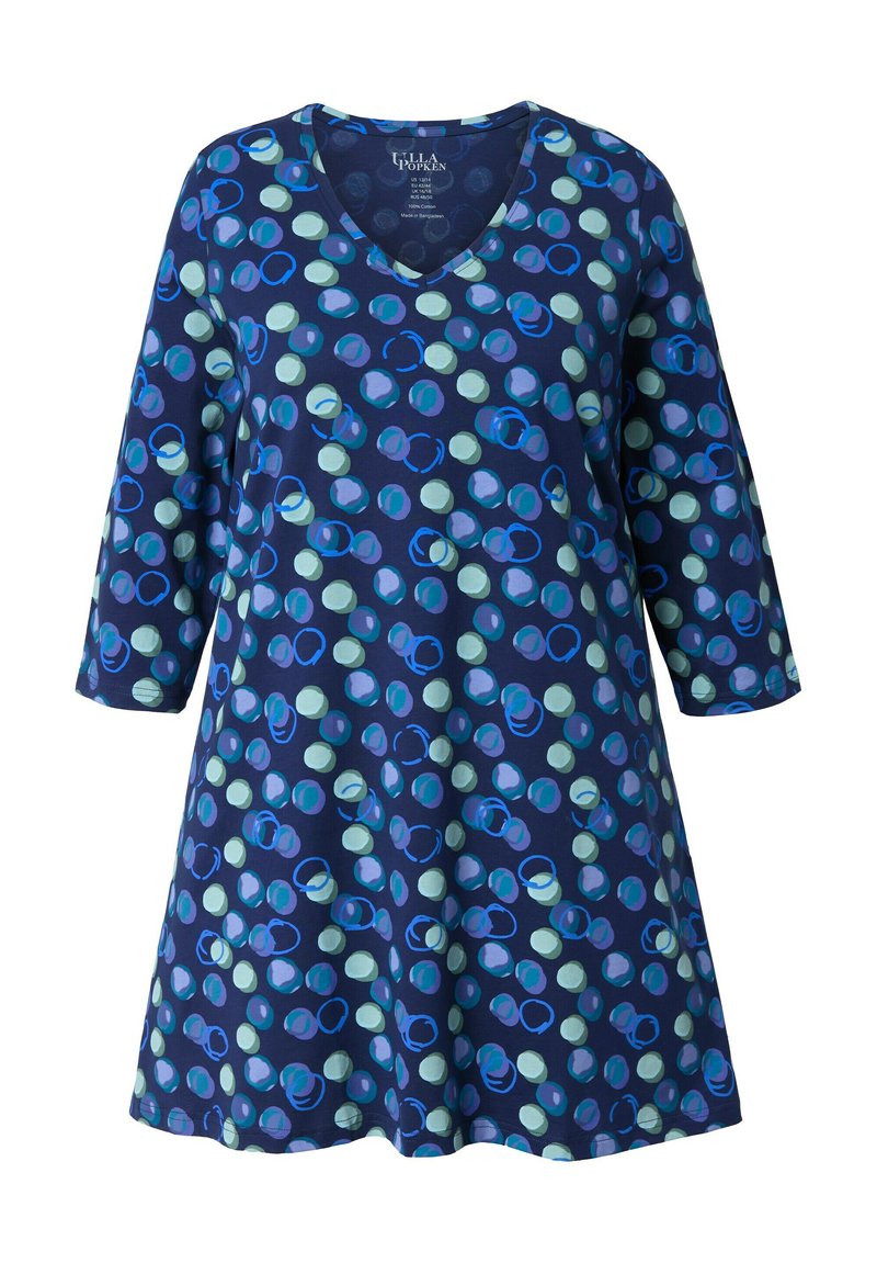 Ulla Popken Maglietta Donna A Tunica Con Scollo E Mezza Manica - Linea A In Jersey Di Cotone, Taglie Forti 50-52, Blu Cobalto