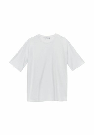 T-shirt blanc à manches courtes en tissu doux. Encolure ronde, coupe décontractée et sans motifs ni accents visibles. Design simple et polyvalent.