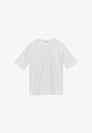 Witte t-shirt met korte mouwen, gemaakt van zachte stof. Ronde halslijn, relaxte pasvorm en geen zichtbare patronen of accenten. Eenvoudig, veelzijdig ontwerp.