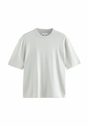 T-shirt grigio chiaro a maniche corte in vestibilità comoda, realizzato in morbido cotone con scollatura rotonda e sottile texture a coste.