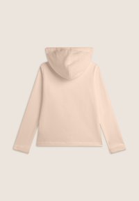 Felpa con cappuccio rosa chiaro, maniche lunghe, tessuto morbido e vestibilità comoda. Presenta una tasca a marsupio e polsini a costine.