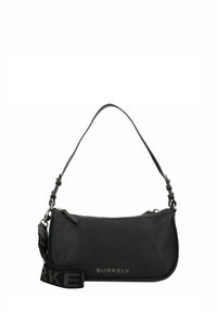 Borsa a tracolla nera in pelle con finitura testurizzata, tracolla regolabile, chiusura superiore con zip e un discreto logo frontale.