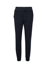 Pantalon de survêtement noir fuselé avec taille élastique, cordon de serrage, poches plaquées à l'avant et poignets élastiques.