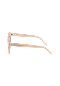 Las gafas de sol Roxy presentan un marco de acetato color rosa claro con forma rectangular, brazos delgados y un sutil logo en las patillas.