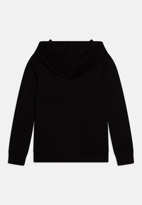 Schwarzer Kapuzenpullover mit langen Ärmeln und verstellbarem Kordelzug. Hergestellt aus weichem Material, mit gerippten Bündchen und Saum sowie einer glatten Textur.