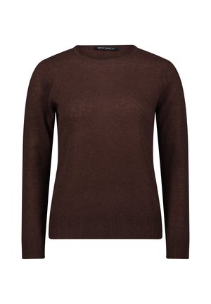 Brun crew neck sweater lavet af blødt strikket stof. Har lange ærmer samt ribstrikkede manchetter og kant. Simpelt, klassisk design uden mønstre.