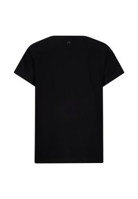 Czarna, krótki rękaw, t-shirt wykonany z miękkiej bawełny. Okrągły dekolt, gładki design i luźny krój. Brak widocznych logo lub wzorów.