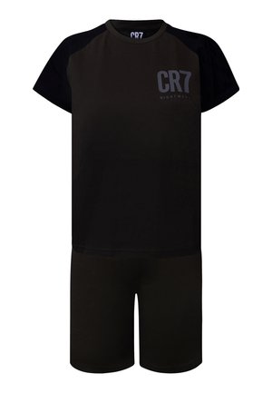 Sort nattøj med korte ærmer og "CR7 Nightwear" logo på venstre bryst, består af en rundhalset top og matchende shorts.