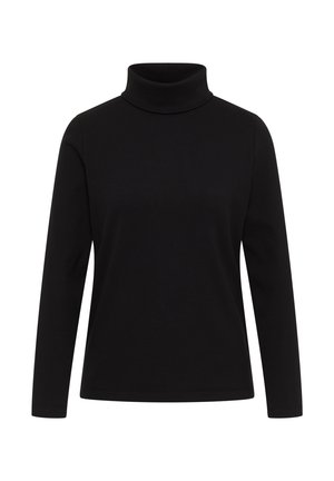 Zwarte langmouw turtleneck top met een aansluitende hals en rechte zoom.