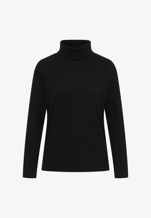 Zwarte langmouw turtleneck top met een aansluitende hals en rechte zoom.