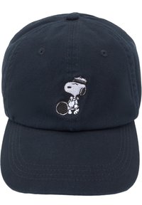 Námorní čepice z bavlny s výšivkou Snoopyho držícího tenisovou raketu, s prošívanými detaily po obvodu krempy.