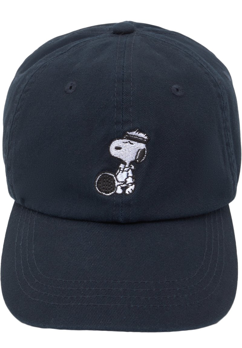 Námorní čepice z bavlny s výšivkou Snoopyho držícího tenisovou raketu, s prošívanými detaily po obvodu krempy.