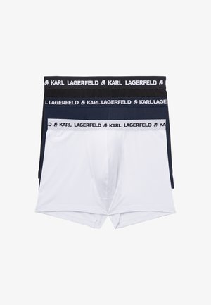 Pack de tres bóxers para hombre en blanco, azul marino y negro. Cada uno cuenta con una cinturilla elástica con el logo 'KARL LAGERFELD'.