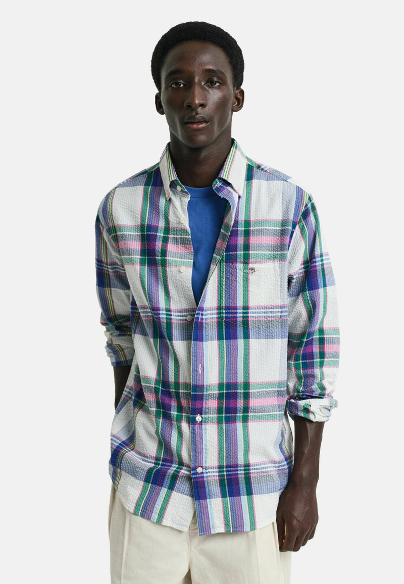 GANT REGULAR FIT SEERSUCKER MADRAS - Košile - eggshell
