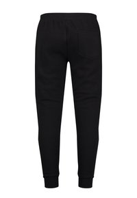 Zwarte joggingbroek van een katoenmix, met een taps toelopend beenontwerp, een elastische tailleband en één achterzak. Glad textuur.