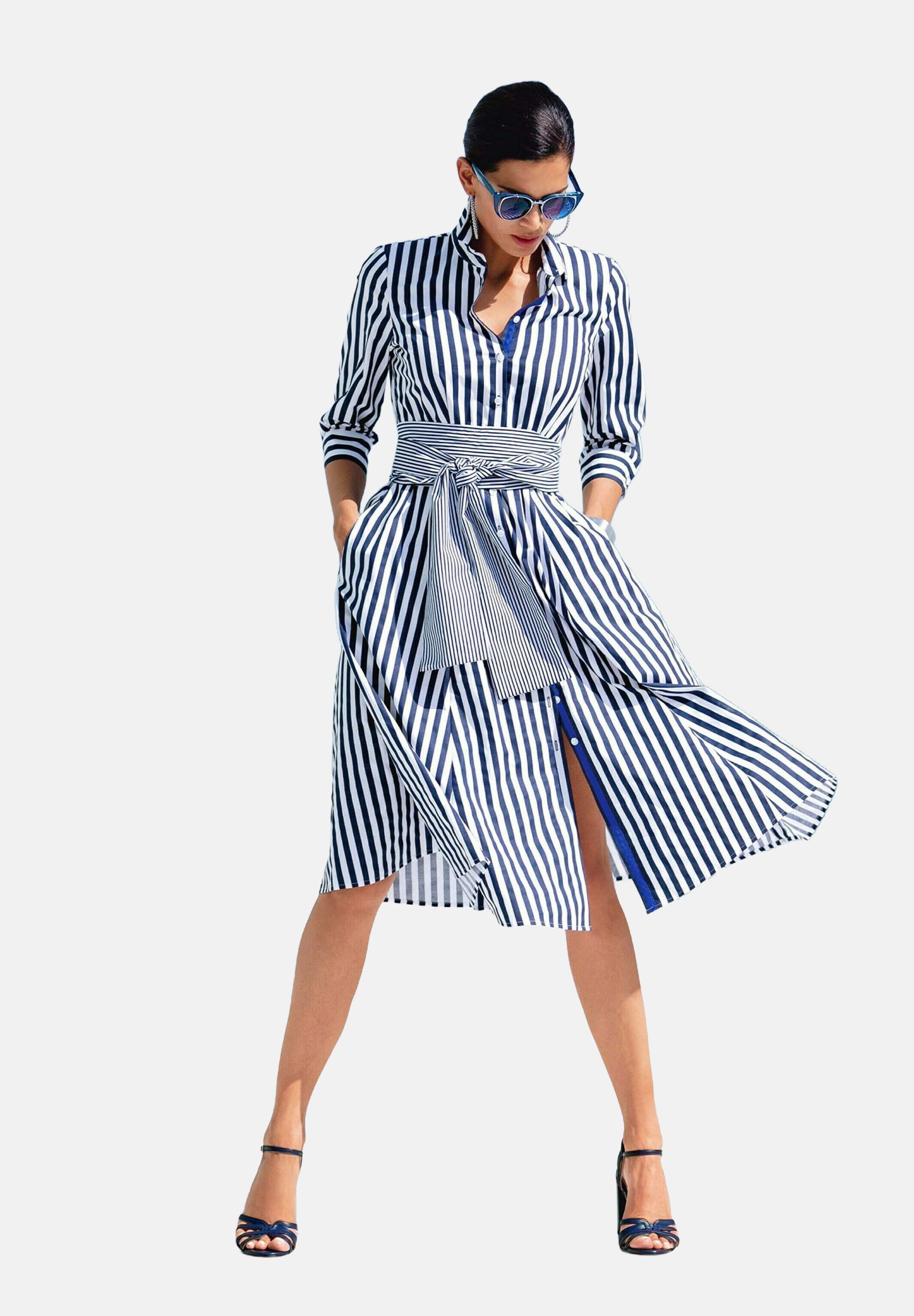 MADELEINE GESTREIFTES MIT BINDESCHÄRPE Blousejurk navy white