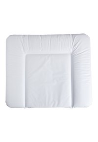 White padded cushion with a rectangular shape, smooth texture, and stitched edges, designed for comfort and support. No patterns or accents.