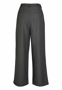 Dark gray high-waist wide-leg trousers with belt loops and two back welt pockets, displayed on a white background.