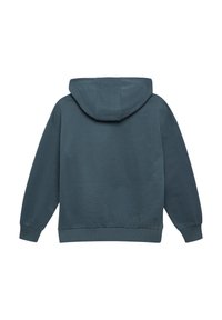 Kapuć sweatshirt u tamno plavoj boji, napravljen od mekog materijala. Ima opušten kroj, rebraste manžete i jednostavan dizajn bez ukrasa.