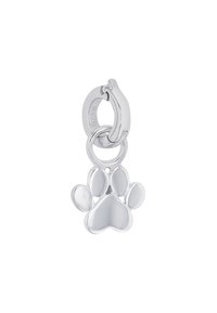 Charm aus Sterlingsilber mit Pfotenabdruck hat eine polierte Oberfläche, abgerundete Kanten und einen sicheren Verschluss zum Anhängen. Mit "925" für Authentizität gekennzeichnet.
