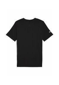 Sort kortærmet t-shirt vist fra ryggen, med et lille hvidt logo på venstre ærme. Enkel design, ingen yderligere detaljer.