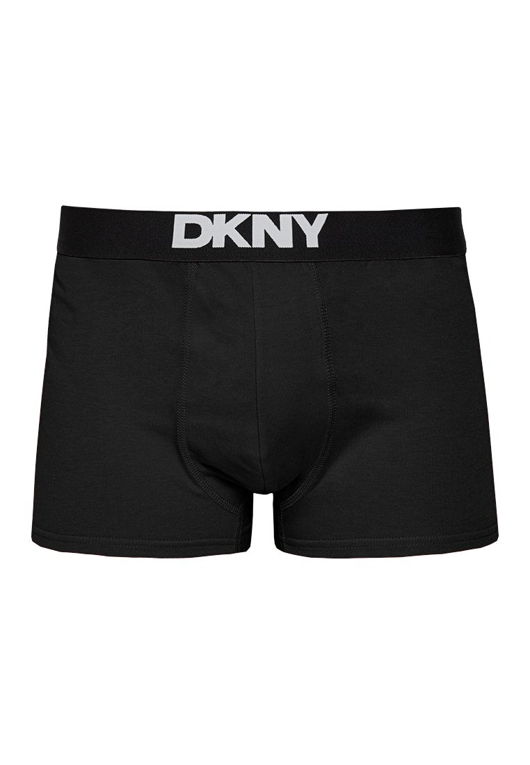 Czarne bawełniane bokserki o dopasowanym kroju, z miękkim czarnym paskiem w kontrastowym białym logo DKNY. Minimalistyczny design, bez wzorów.