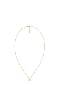 Collar de cadena dorada delicada con un peque�ño colgante en forma de la letra "M" y cierre de enganche ajustable.