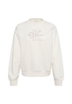Λευκό φούτερ με στρογγυλή λαιμόκοψη, μακριά μανίκια και ριμπ μανσέτες, με διακριτικό κεντημένο λογότυπο Calvin Klein στο στήθος.