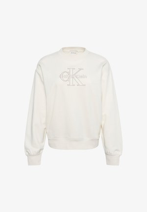 Λευκό φούτερ με στρογγυλή λαιμόκοψη, μακριά μανίκια και ριμπ μανσέτες, με διακριτικό κεντημένο λογότυπο Calvin Klein στο στήθος.