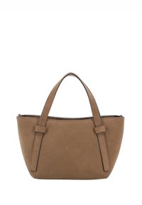 Braune Wildleder-Shopper-Tasche mit zwei stabilen Griffen, ausgestattet mit einem Reißverschluss und einer glatten, flachen Basis für Stabilität. Klassisches, minimalistisches Design.