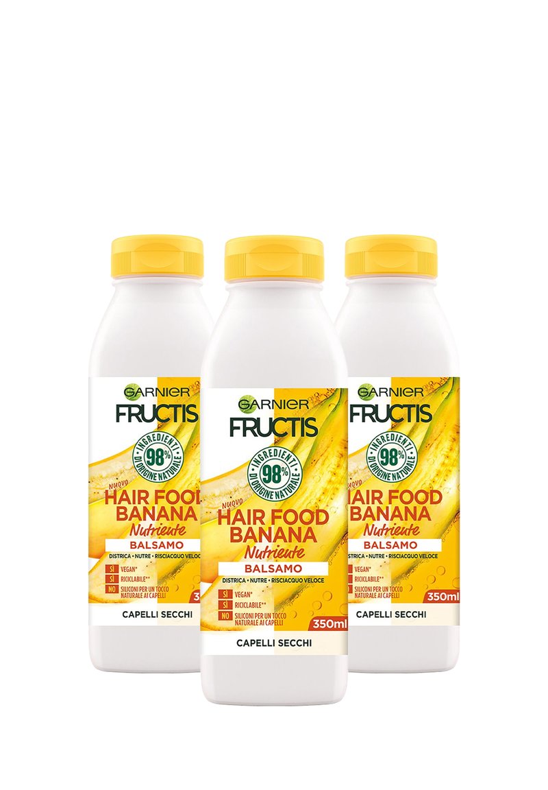 Garnier - BALSAMO NUTRIENTE FRUCTIS HAIR FOOD, BALSAMO NUTRIENTE ALLA BANANA PER CAPELLI SECCHI, 350 ML - 3 PACK - Balsamo, Ingrandire