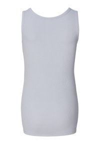 Grijze geribbelde mouwloze tanktop met een ronde halslijn en een strak ontwerp, gemaakt van zachte, rekbare stof. Zachte textuur over de gehele top.