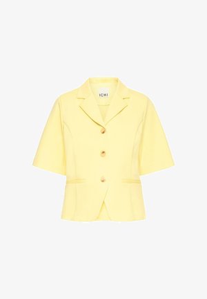 Hele kollane lühikeste varrukatega bleiser, millel on kolm nööpi, sälk krae ja kaks esi taskut, brändilt ICHI.