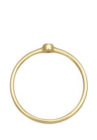 Guldmetal armbånd med en glat, cirkulær form. Har en afrundet topsektion og en poleret overflade, der elegant reflekterer lyset.