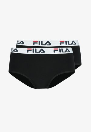 Svarta bomullsshorts med en vit midja som har FILA-logotypen i svart och rött. Produkten innehåller två par.