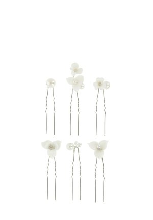 HAIRPINS WITH CERAMIC FLOWERS - Accessori capelli - white silver