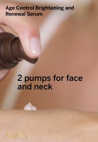 Flacone a pompa di siero di crema, consistenza rosa chiaro sulla pelle. Le istruzioni indicano: "2 pompe per viso e collo." Superficie di applicazione liscia.