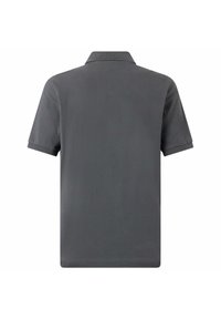 Polo shirt in cotone grigio con colletto classico, maniche corte e design semplice, caratterizzato da un orlo dritto e una texture morbida.
